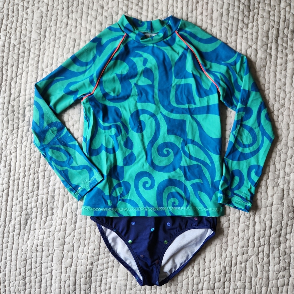 Mini Boden Rashguard Set Blue Waves 7/8